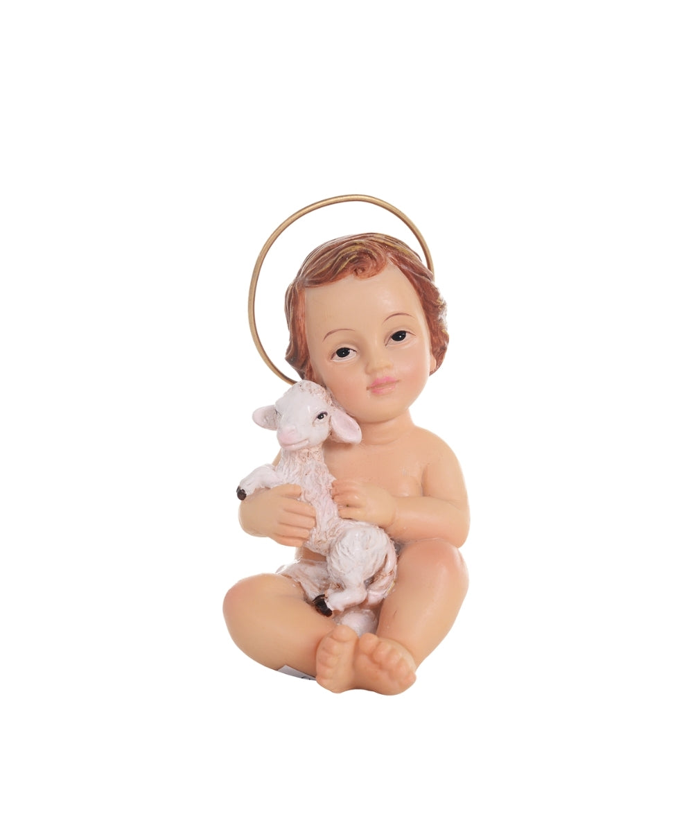 Figura Niño Jesús con Oveja y Aureola Dorada 10 cm