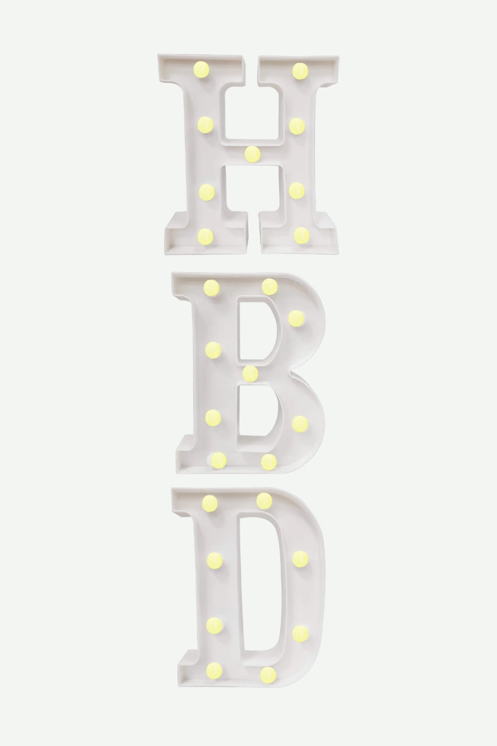 Letras HBD (Happy Birthday) Blanco Con Luz Calida