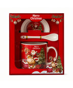 Pocillo Navideño Rojo con Tapa y Cuchara – Diseño Santa y Reno