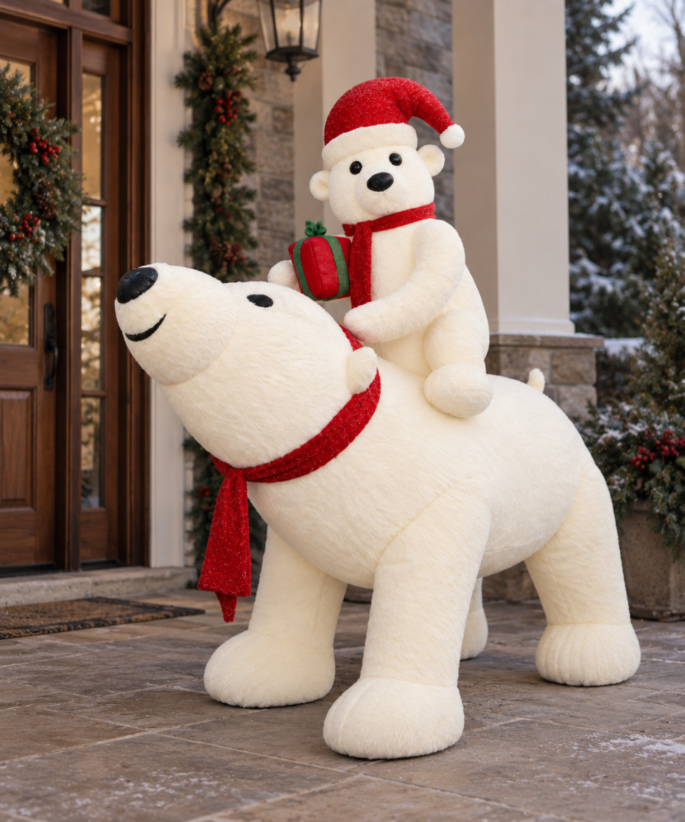 Inflable Oso Polar Navideño 2 m con Textura de Pelaje