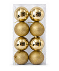 Set x8 Bolas Navideñas 8 cm Dorado Brillante y Escarchado Esferas para Árbol de Navidad