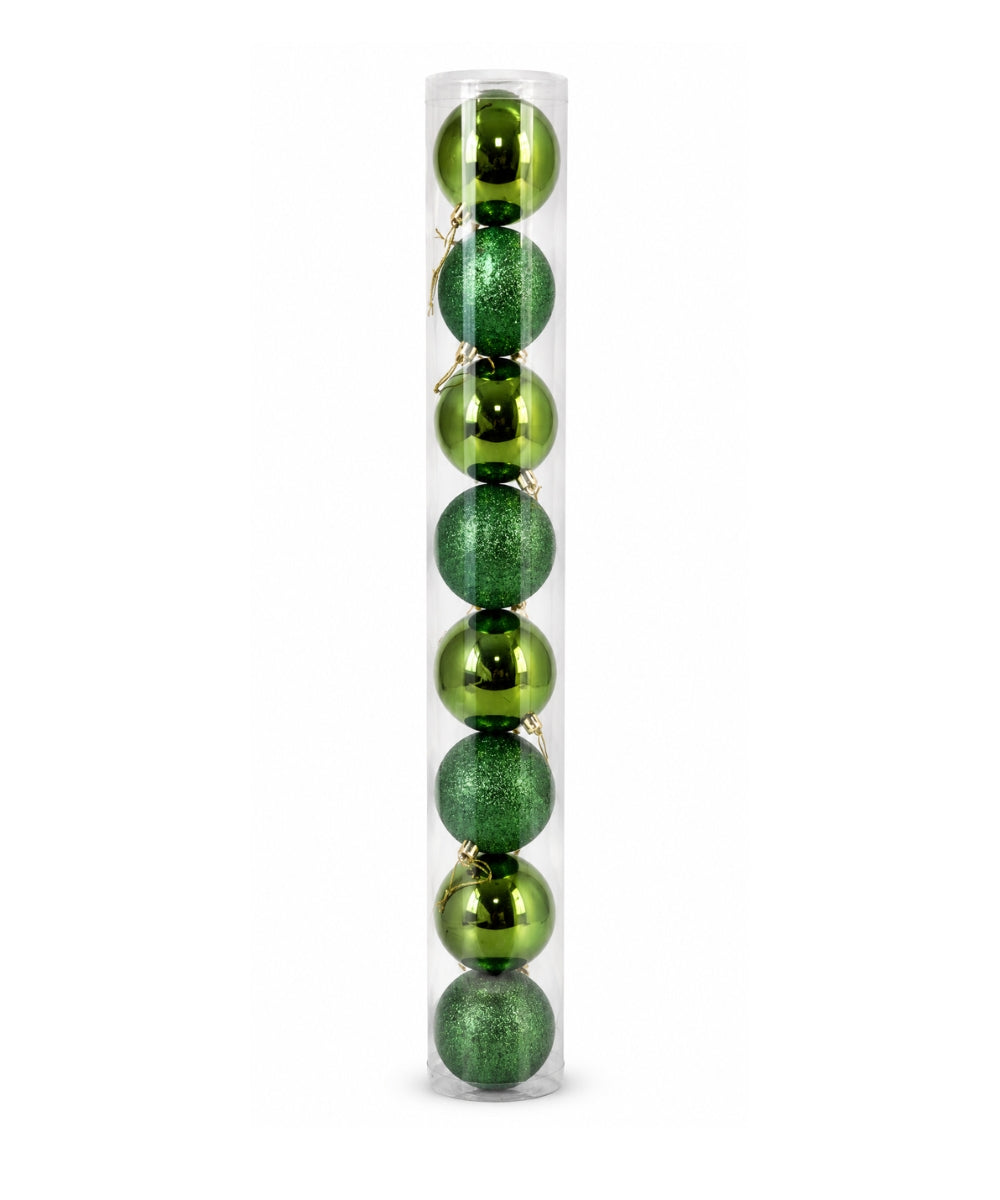 Set x8 Bolas Navideñas 8 cm Verde Esmeralda Brillante y Escarchado Esferas para Árbol de Navidad