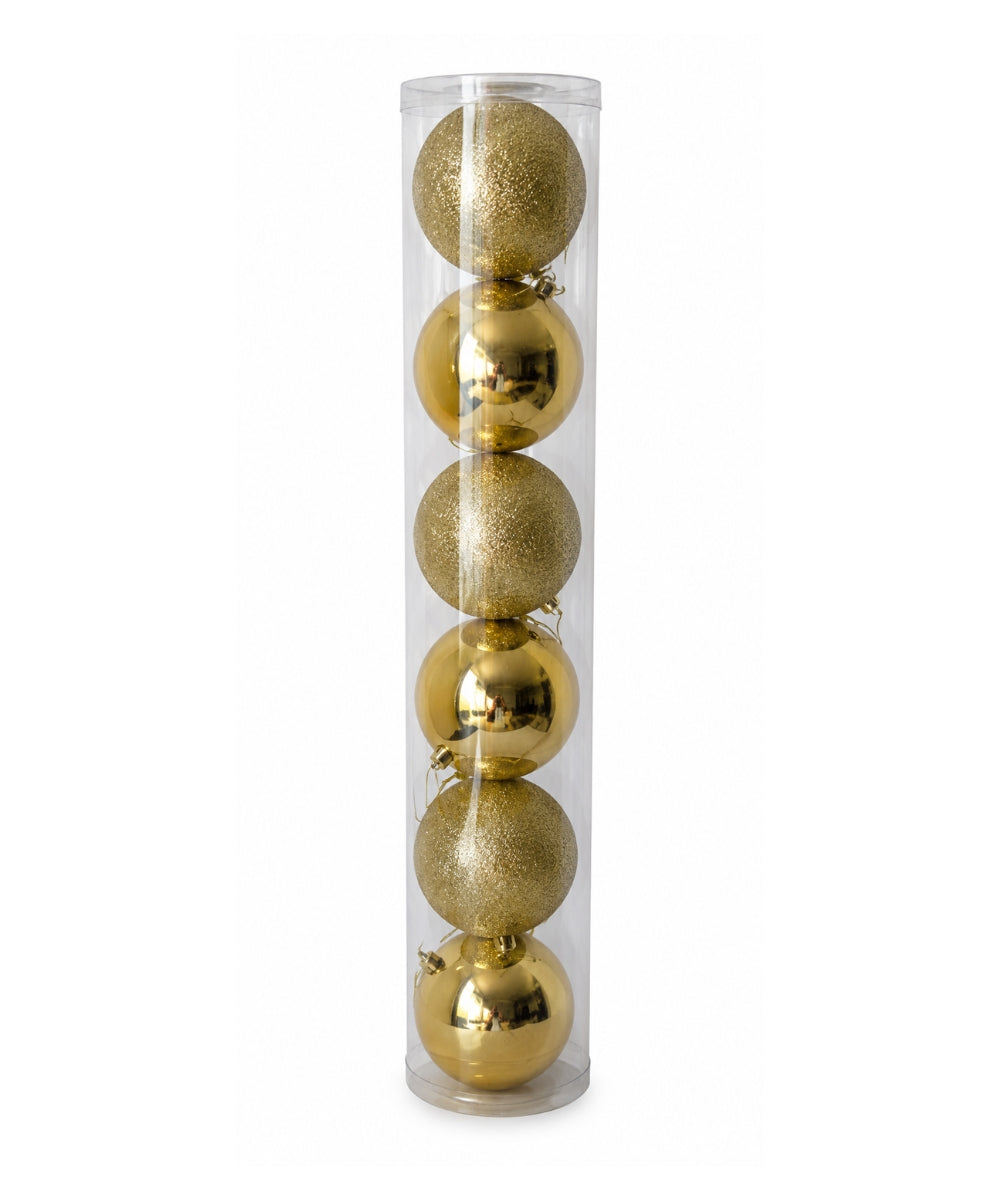 Set x6 Bolas Navideñas 10 cm Dorado Brillante y Escarchado Esferas para Árbol de Navidad