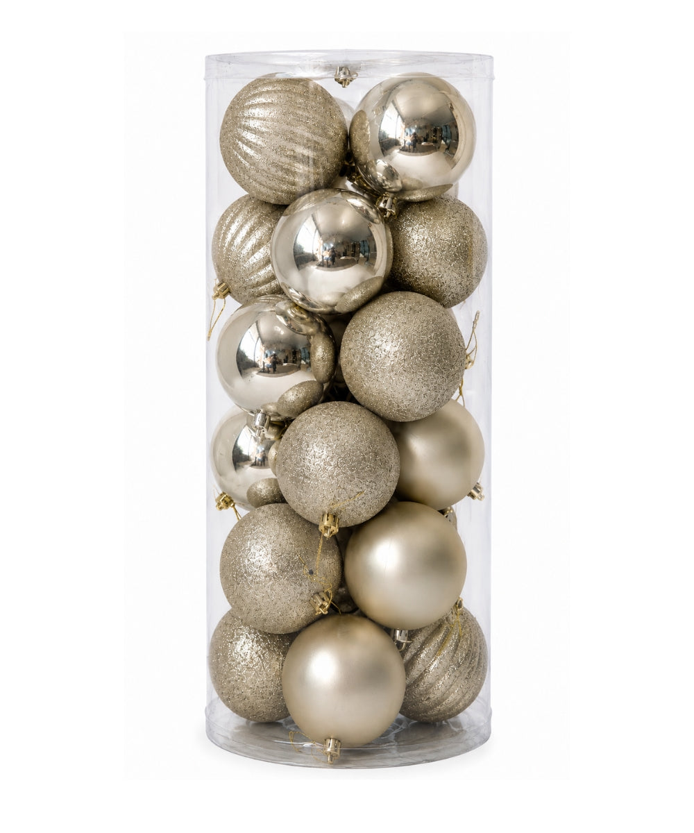 Set x24 Bolas Navideñas 10 cm Champaña Esferas Decorativas para Árbol de Navidad