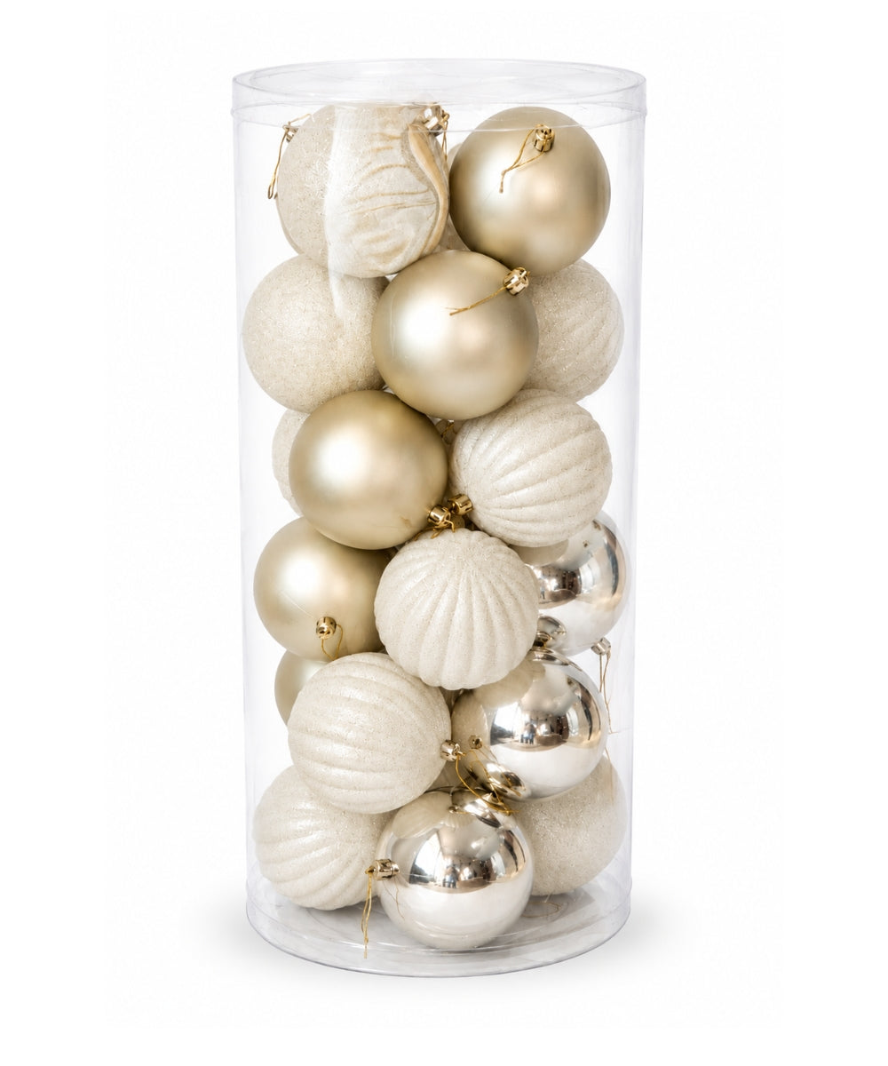 Set x24 Bolas Navideñas 10 cm Beige Esferas Decorativas para Árbol de Navidad