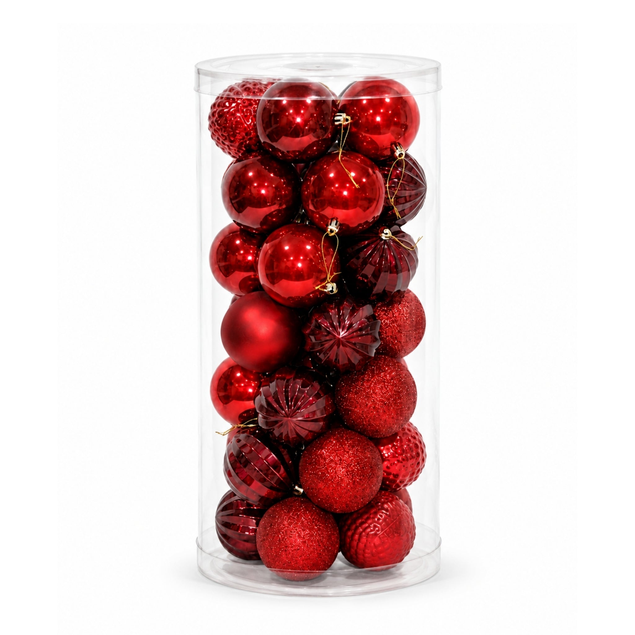 Set x35 Bolas Navideñas 8 cm Rojo Esferas Decorativas para Árbol de Navidad