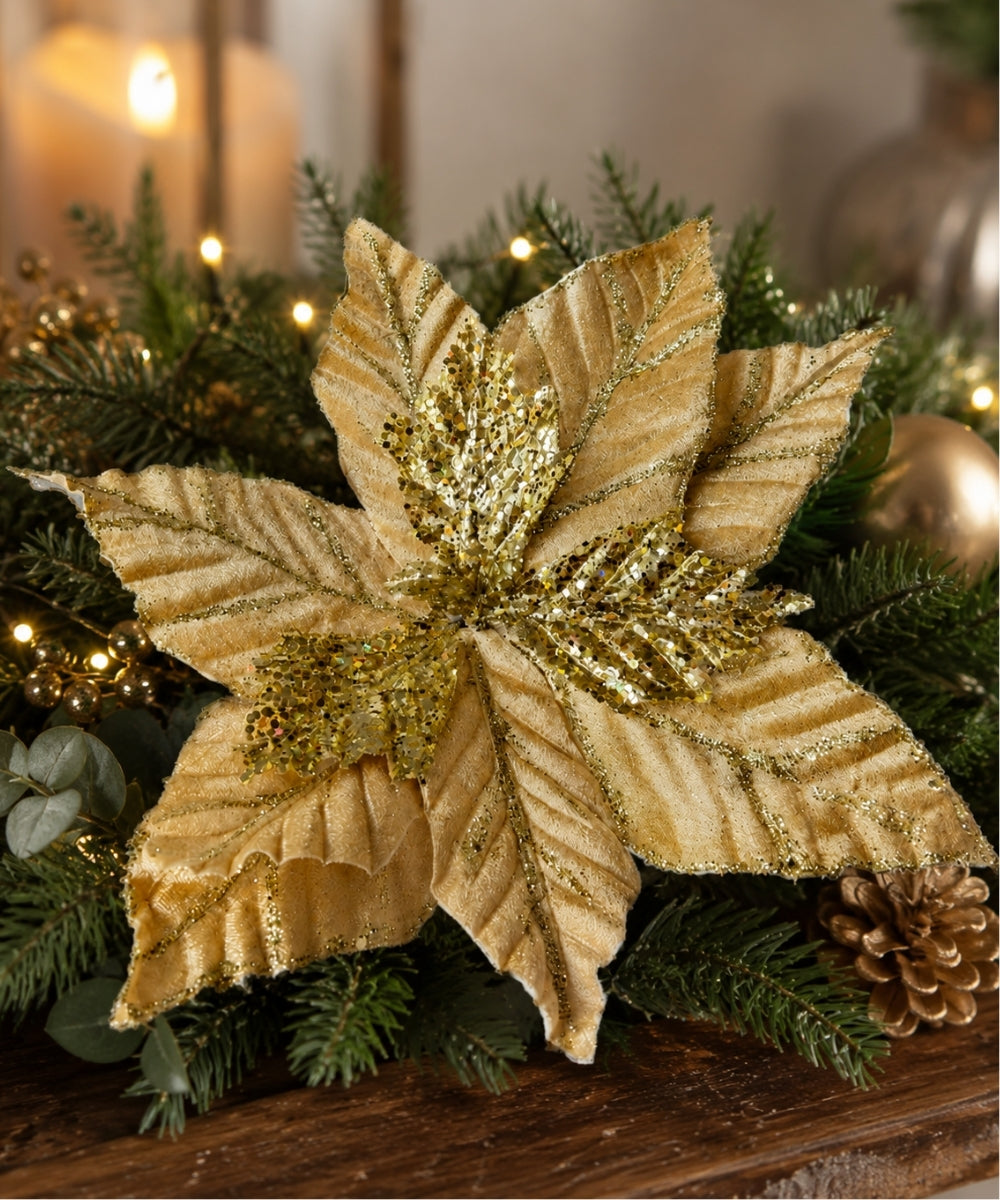 Poinsettia Hoja Gamuza Linea Esc-Hoja Dorado-Dorado 28*32