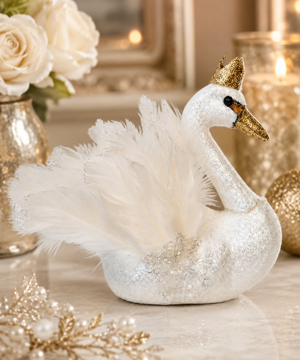 Cisne Real Plumas Blanco/Dorado 24*19*20cm