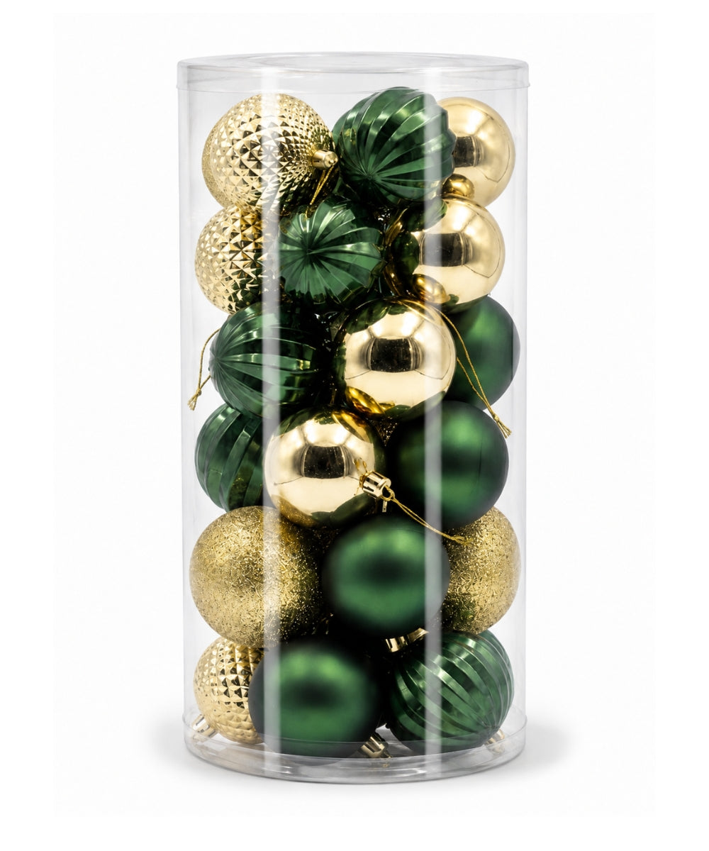 Set x35 Bolas Navideñas 8 cm Verde Oscuro Surtidas Motivos Esferas para Árbol de Navidad