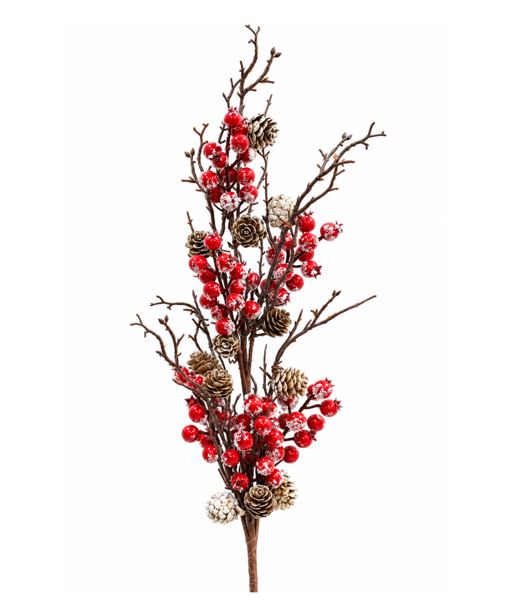 Espiga Navideña Berries Nevados con Piñas 86 cm