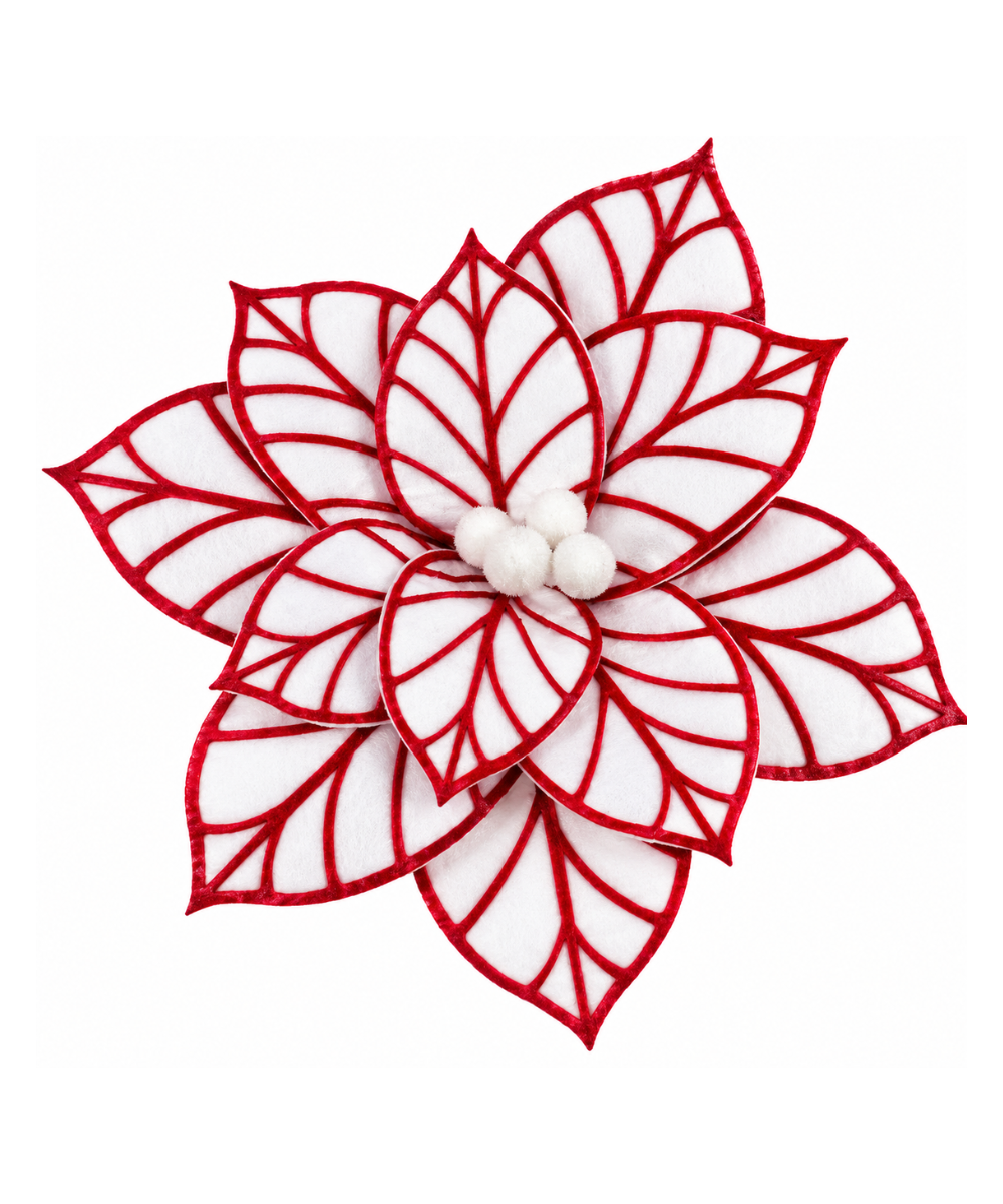 Flor Navideña Blanca con Líneas Rojas 30 x 25 cm