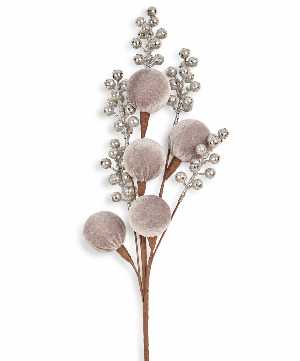 Espiga Berries y Bolas Velvet Plateada 80cm