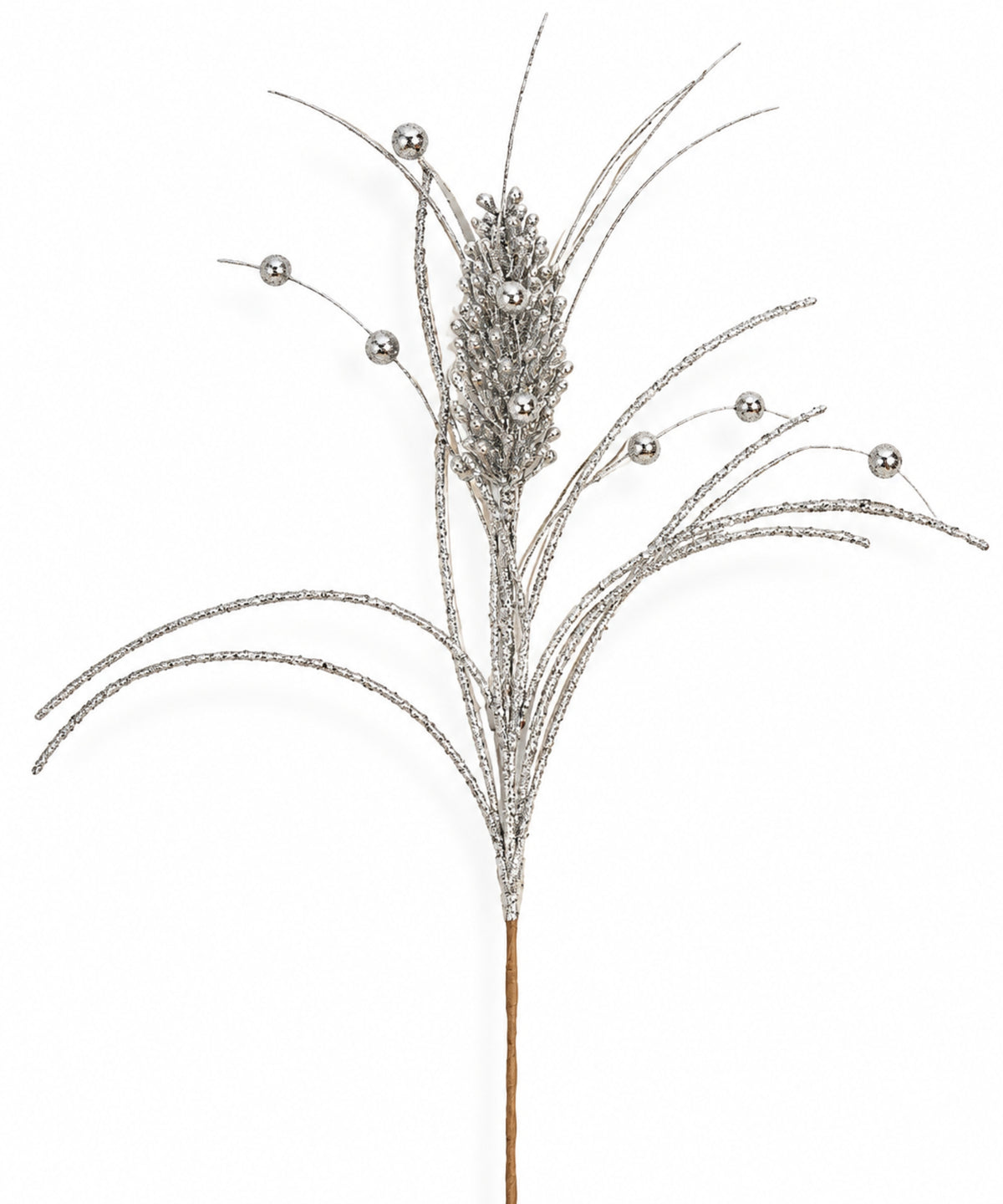 Espiga Spray Piña y Bolitas Plateadas 66cm