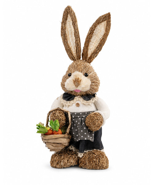 Adorno Conejo Decorativo Café y Beige con Canasta 45 cm
