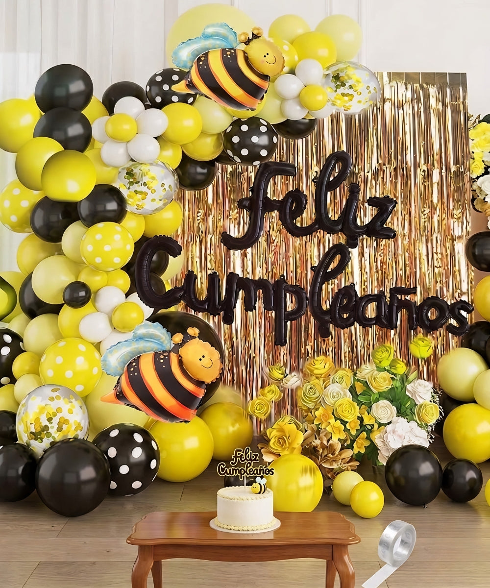Kit de Globos Abeja Foil + Latex - Set de 61 Piezas