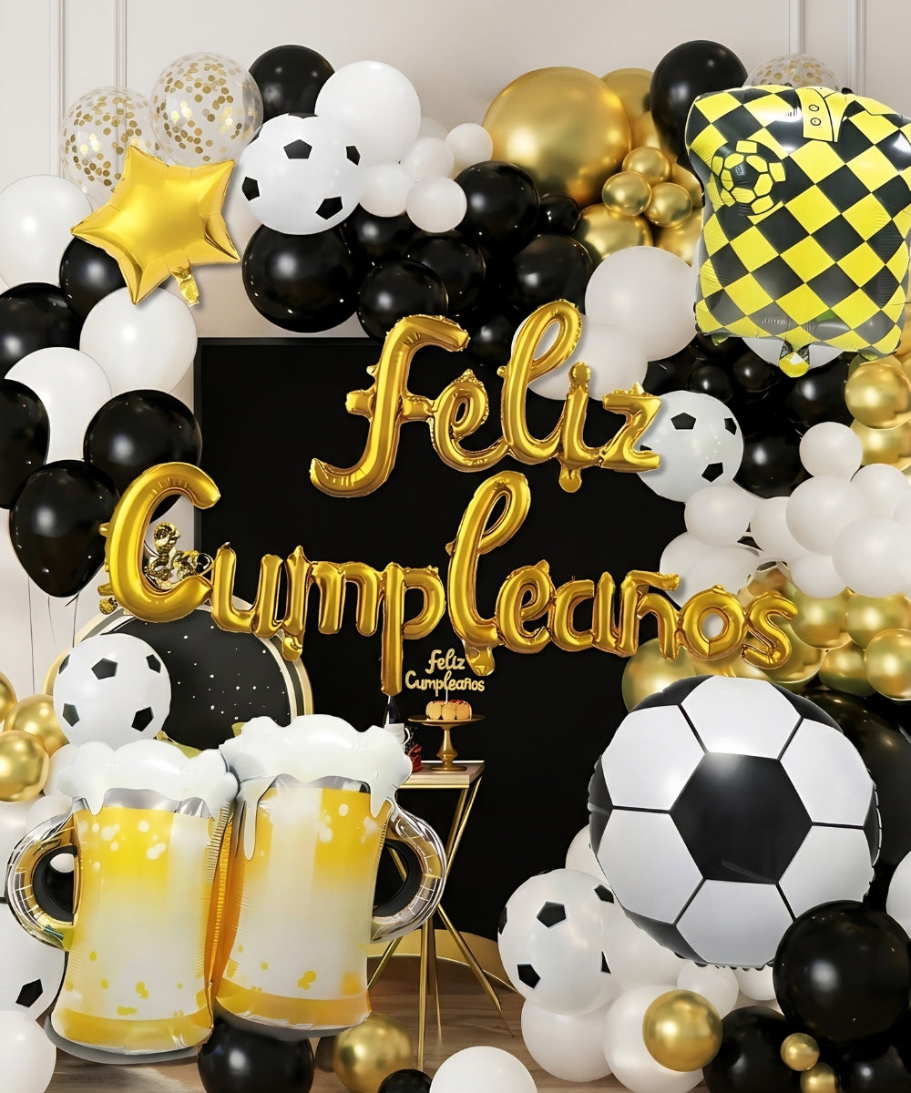 Kit de Globos Futbol y Cerveza Foil + Latex - Set de 67 Piezas