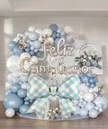 Kit de Globos Moño Azul Foil + Latex - Set de 63 Piezas