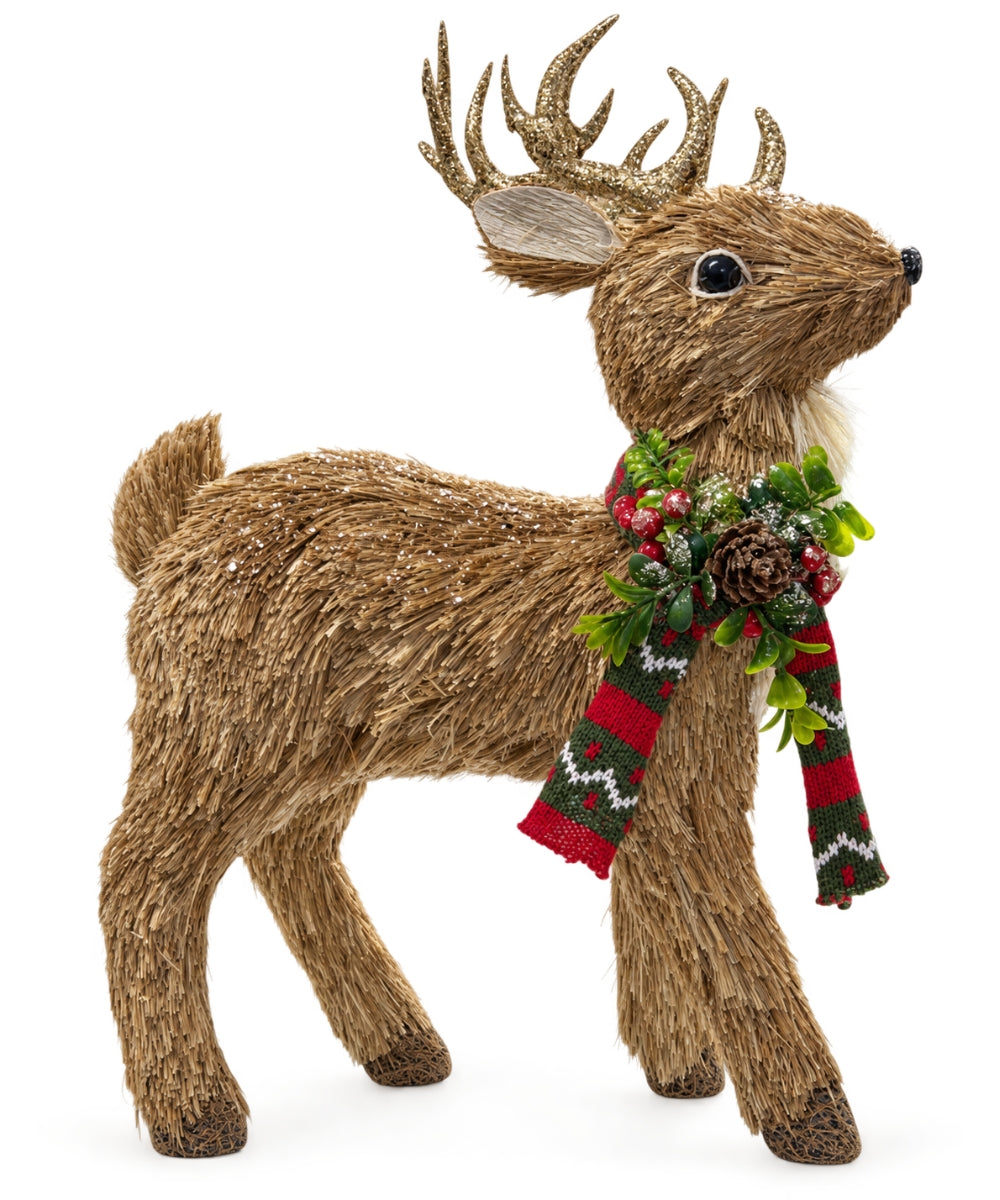 Reno Navideño Decorativo Beige con Astas Doradas 43 x 28 cm