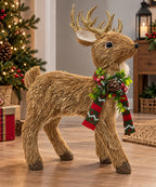 Reno Navideño Decorativo Beige con Astas Doradas 43 x 28 cm