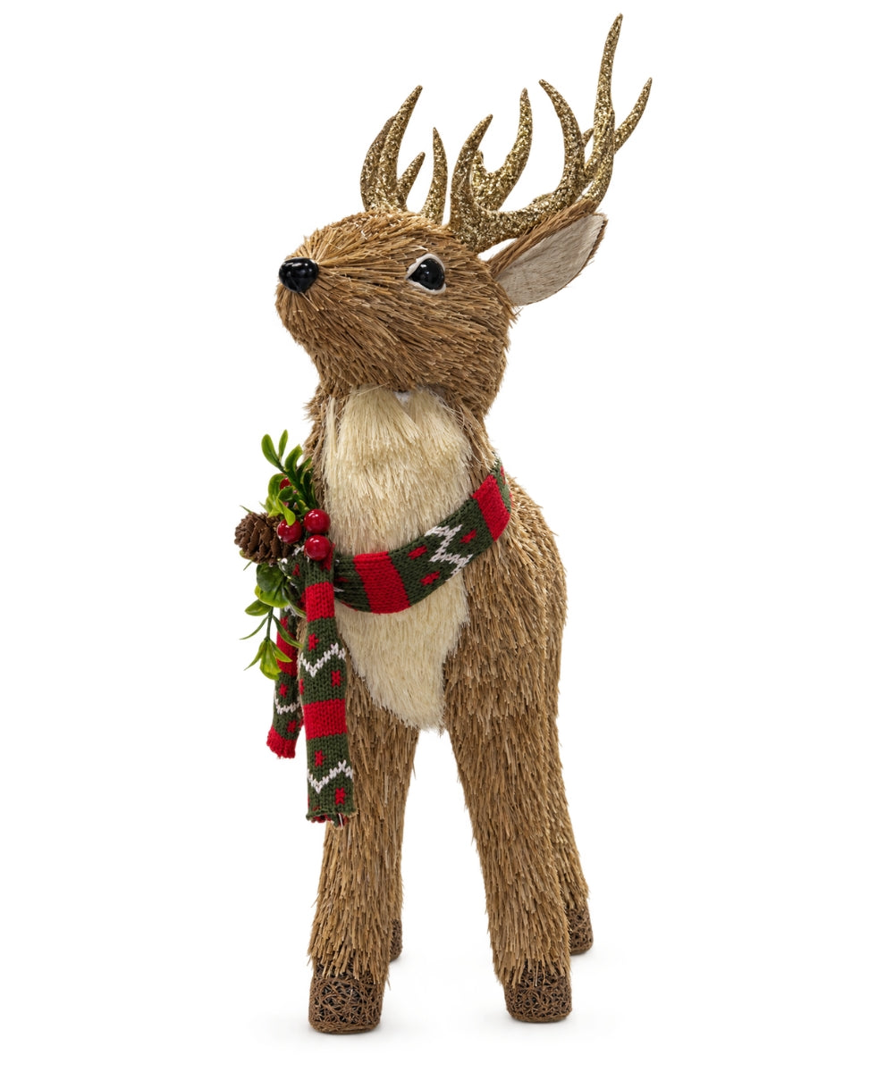 Reno Navideño Decorativo Beige con Astas Doradas 43 x 28 cm