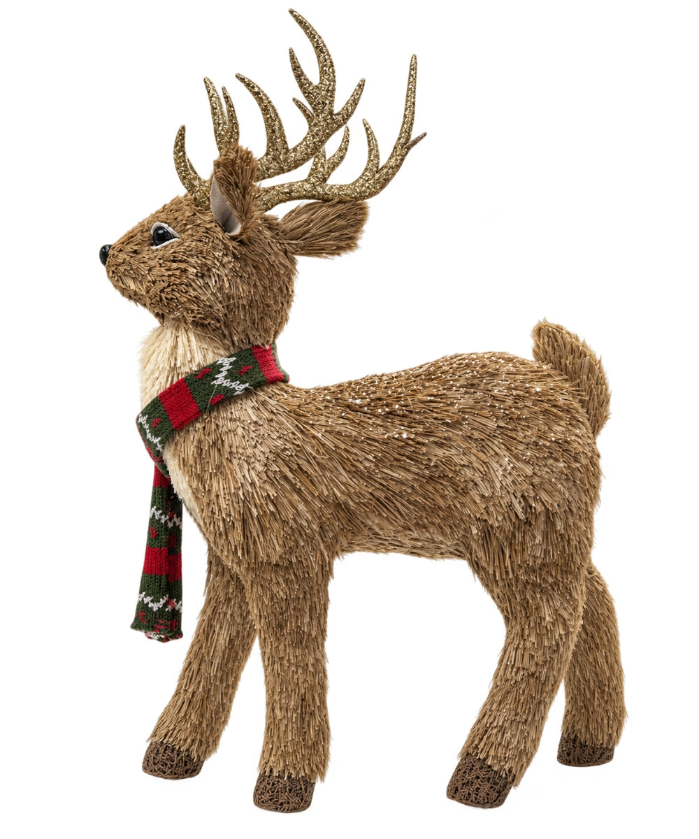 Reno Navideño Decorativo Beige con Astas Doradas 43 x 28 cm