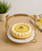 Bandeja Redonda Efecto Mármol Blanco con Soporte Dorado Ø30 cm