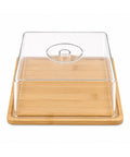 Base para Torta Cuadrada Natural con Tapa Transparente 30x30x12.5 cm