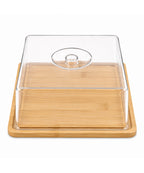 Base para Torta Cuadrada Natural con Tapa Transparente 30x30x12.5 cm