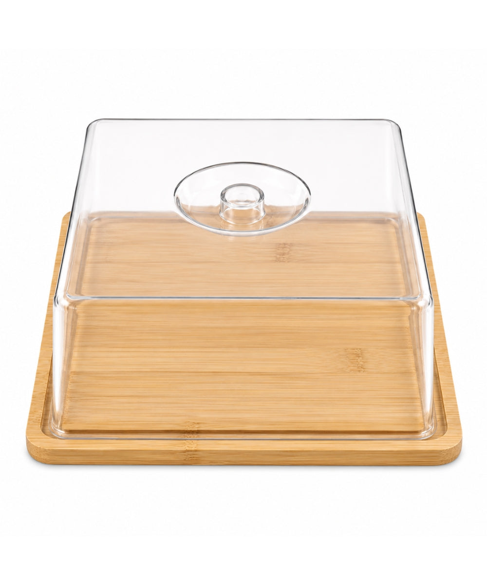 Base para Torta Cuadrada Natural con Tapa Transparente 30x30x12.5 cm