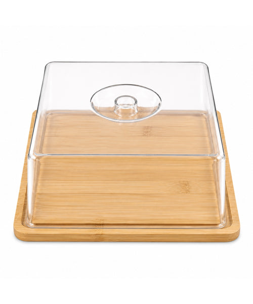 Base para Torta Cuadrada Natural con Tapa Transparente 30x30x12.5 cm