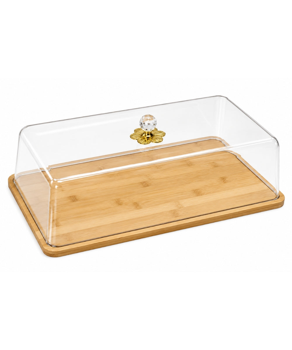 Base para Torta Rectangular Natural con Tapa Transparente 26x41x10 cm