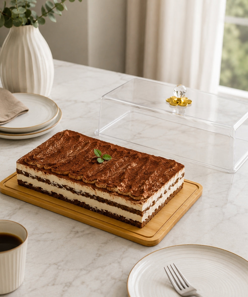 Base para Torta Rectangular Natural con Tapa Transparente 26x41x10 cm TORTA