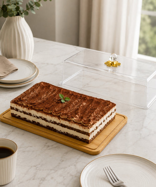 Base para Torta Rectangular Natural con Tapa Transparente 26x41x10 cm TORTA