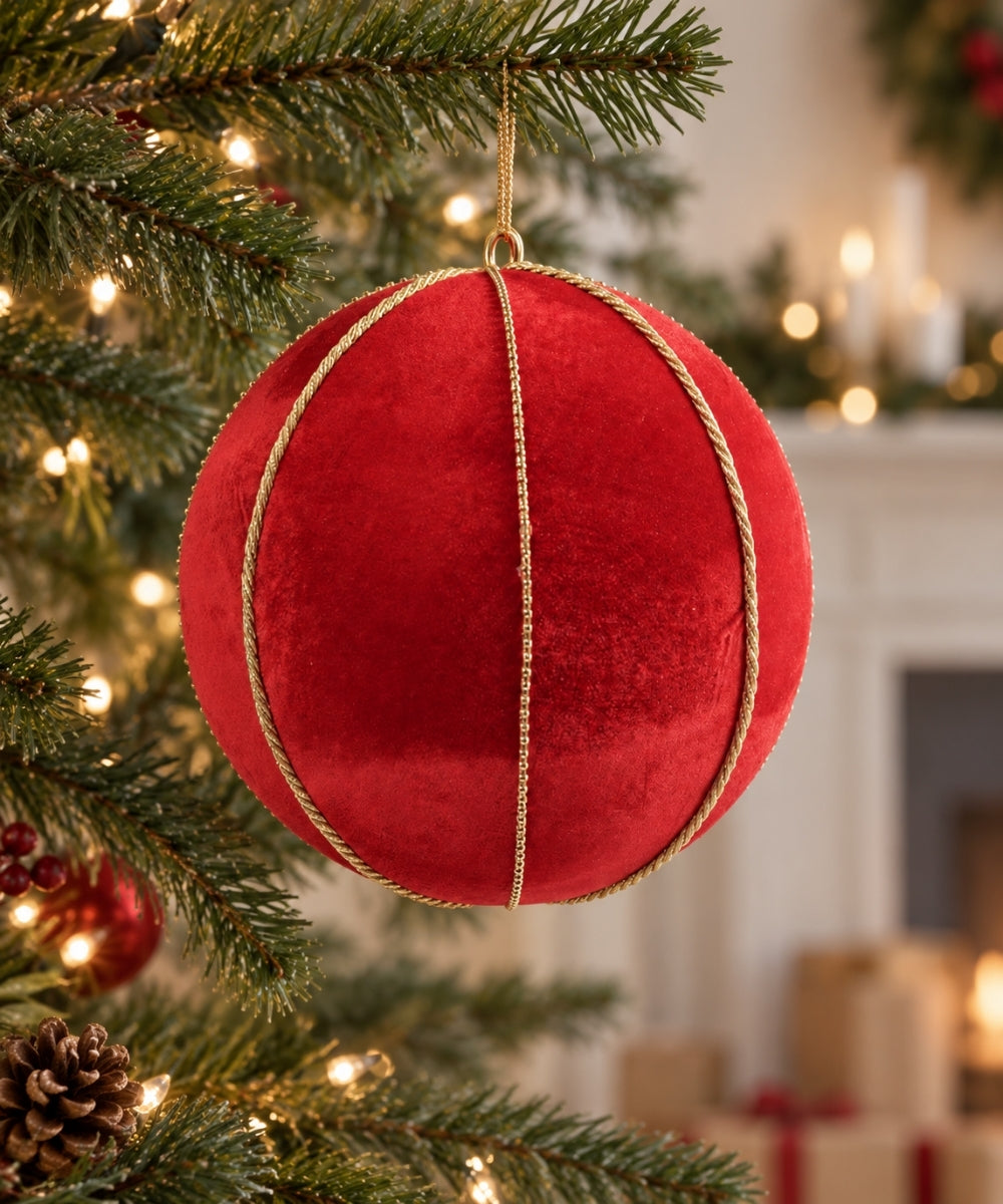 Bola Navideña Roja Aterciopelada 25 cm