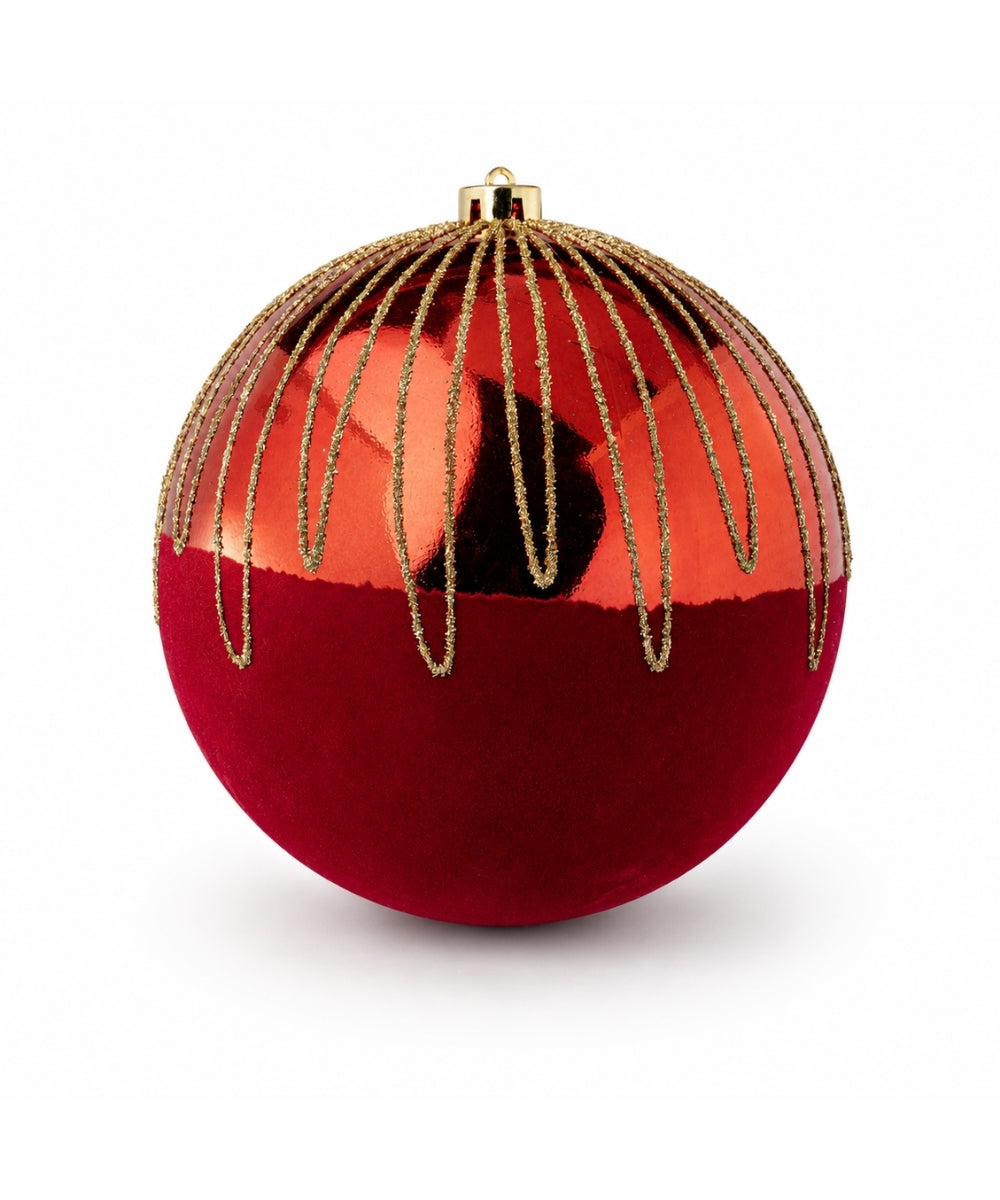 Bola Navideña Roja Brillante con Detalles Dorados 20cm