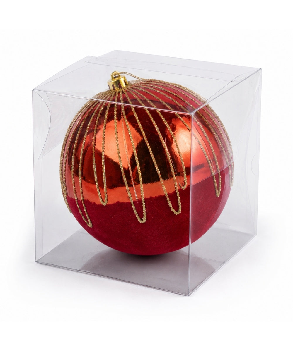 Bola Navideña Roja Brillante con Detalles Dorados 20cm