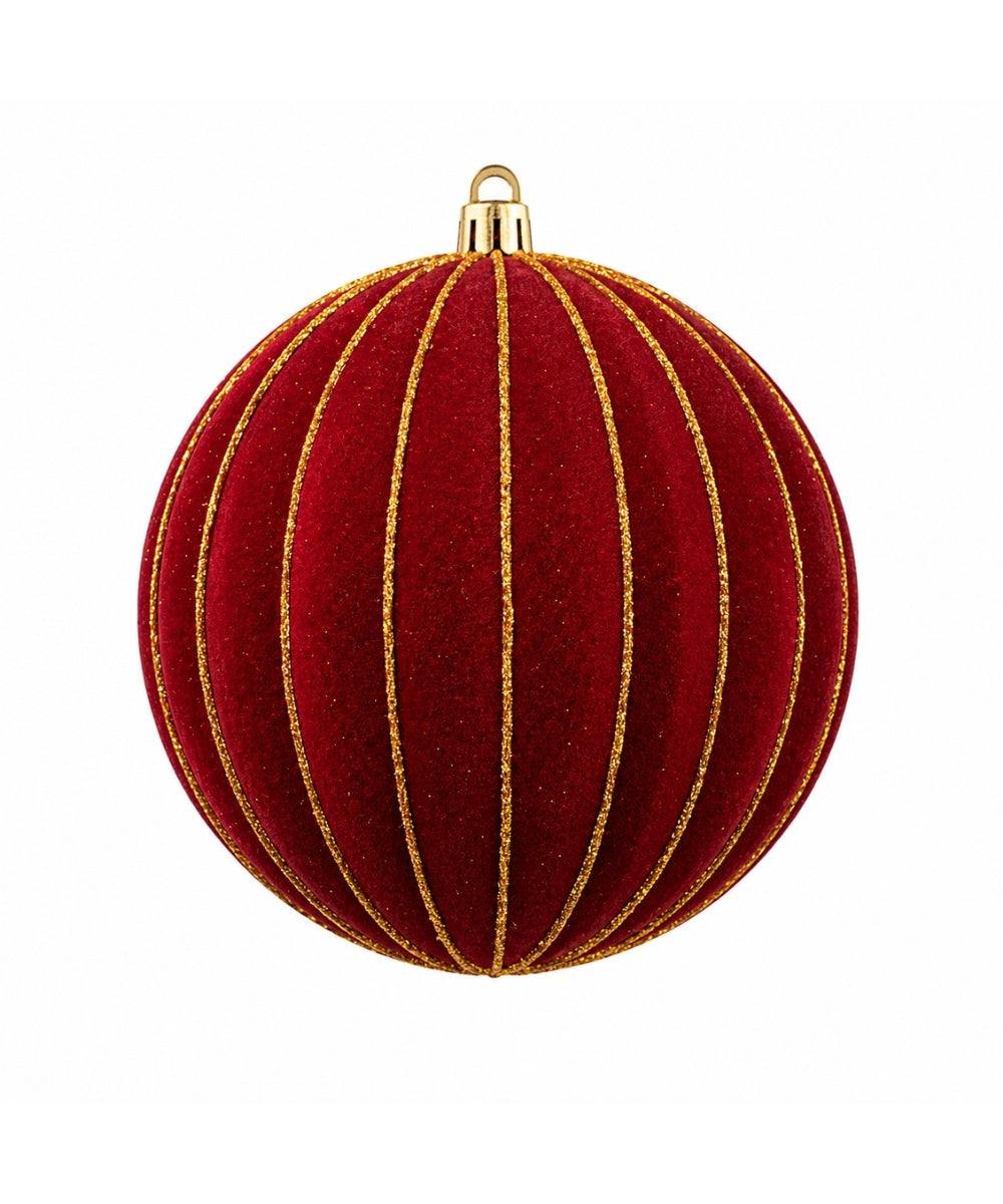 Bola Navideña Roja Set x4 de 12 cm con Líneas Doradas