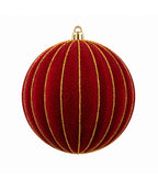 Bola Navideña Roja Set x4 de 12 cm con Líneas Doradas