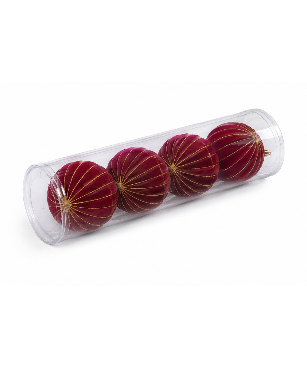 Bola Navideña Roja Set x4 de 12 cm con Líneas Doradas