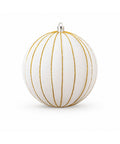 Bola Navideña Set x4 12 cm Blanca con Líneas Doradas