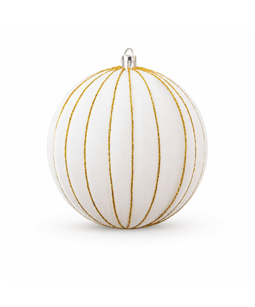 Bola Navideña Set x4 12 cm Blanca con Líneas Doradas