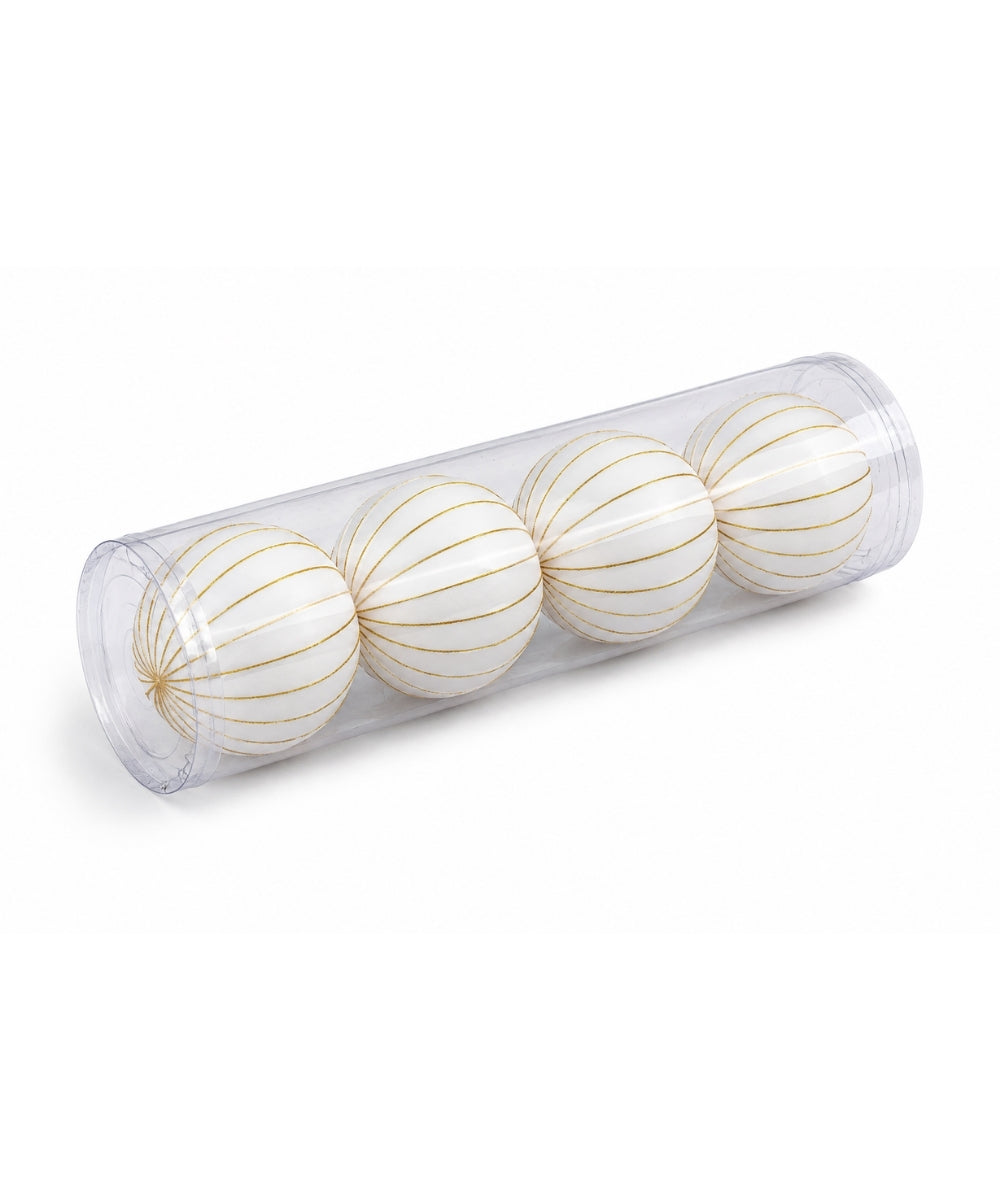 Bola Navideña Set x4 12 cm Blanca con Líneas Doradas