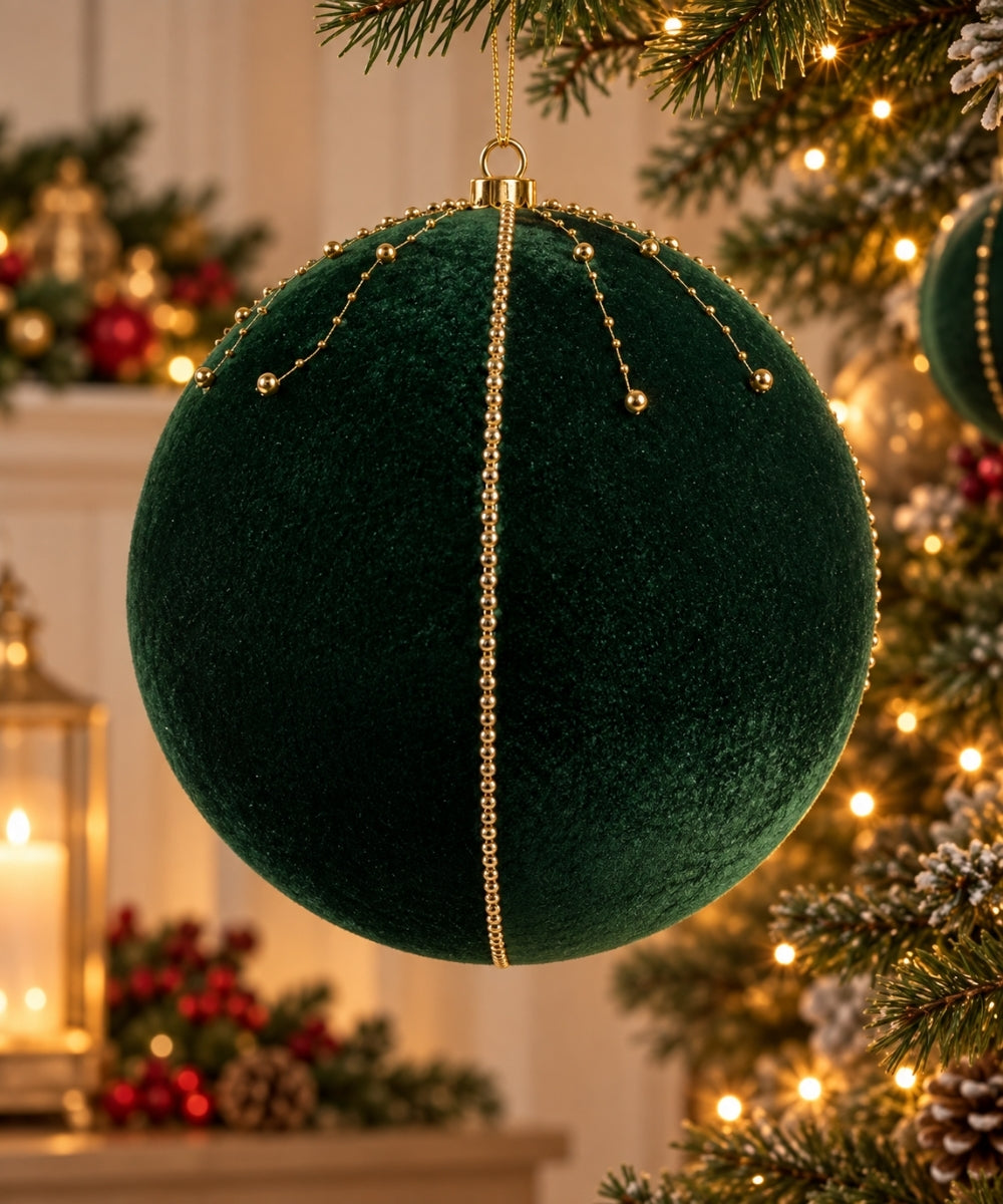 Bola Navideña Verde 35 cm con Detalles Dorados