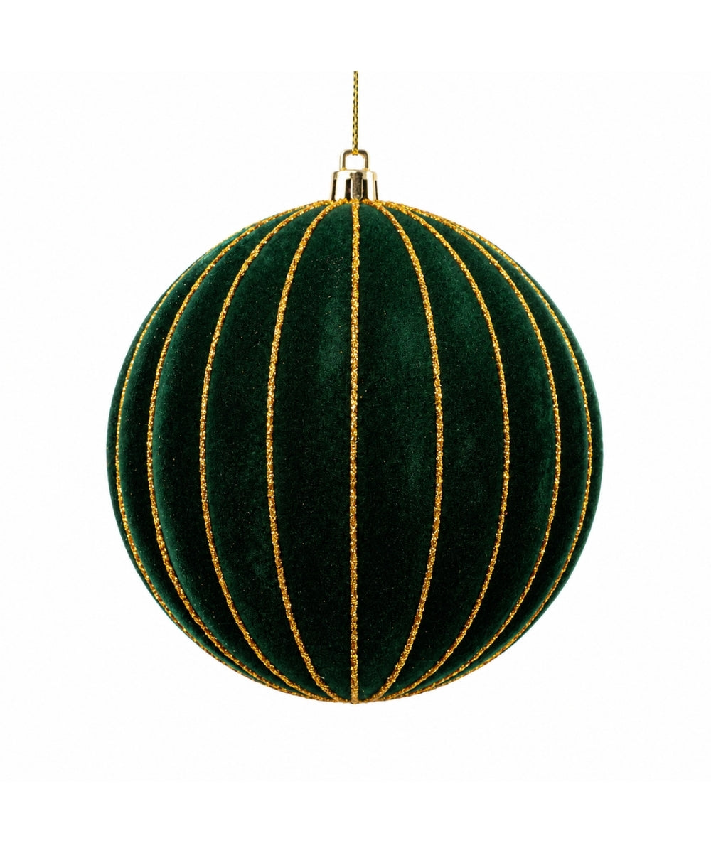 Bola Navideña Verde Set x4 de 12 cm con Líneas Doradas