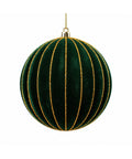 Bola Navideña Verde Set x4 de 12 cm con Líneas Doradas
