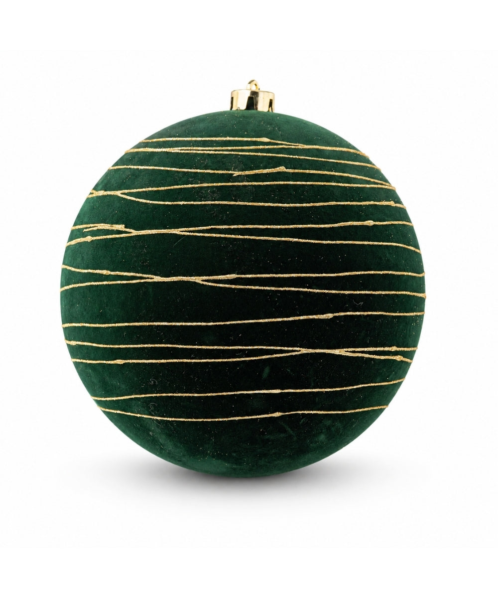 Bola Navideña Verde con Líneas Doradas Set x2 20 cm