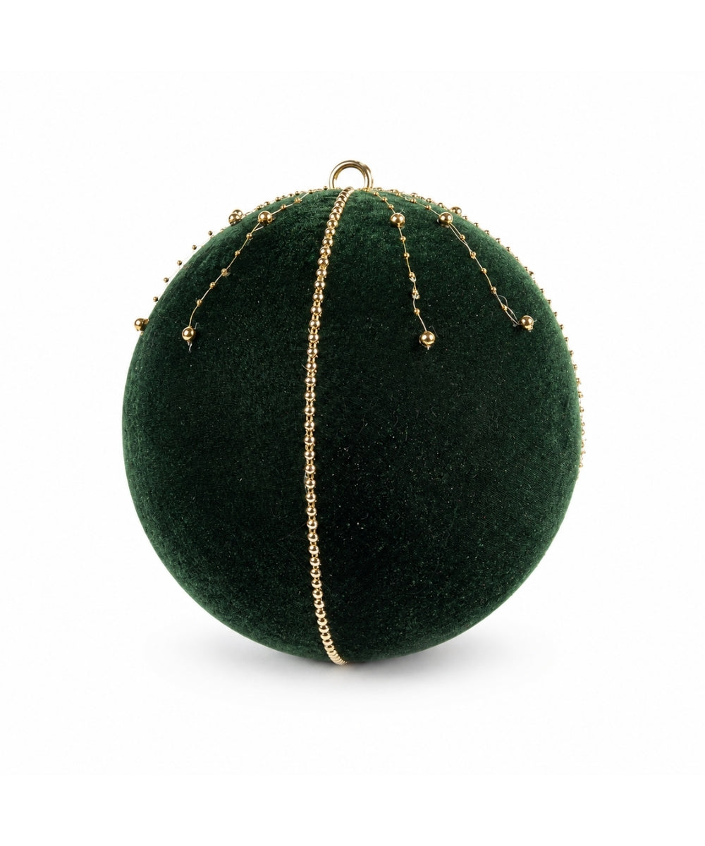 Bola Navideña Verde de 30 cm con Acabado Aterciopelado y Detalles Dorados