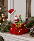 Bola de Nieve Navideña Roja con Santa Claus y Árbol