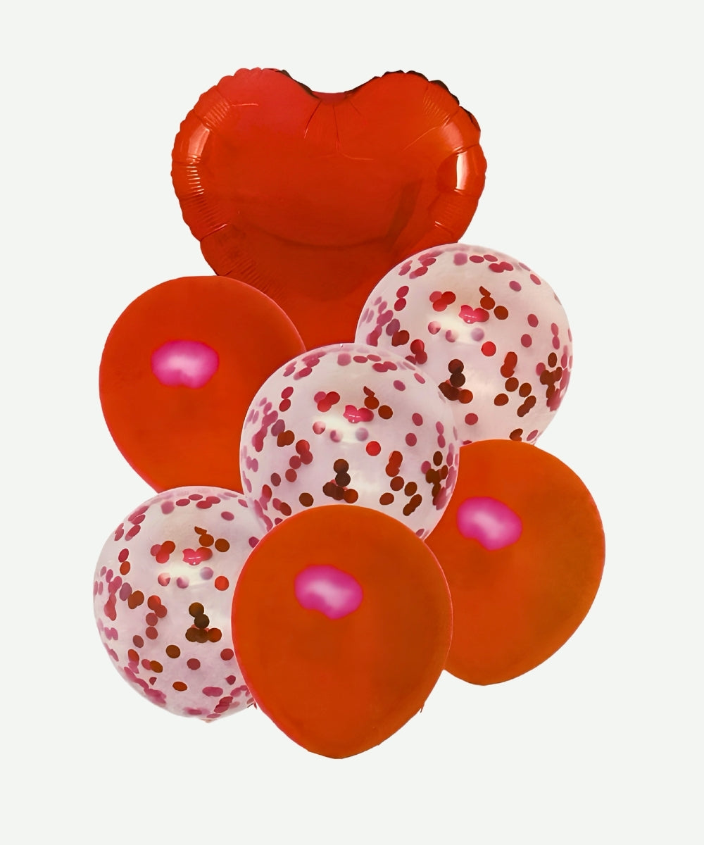 Bouquet de Globos Confetti Rojo - Set Decorativo de 7 piezas