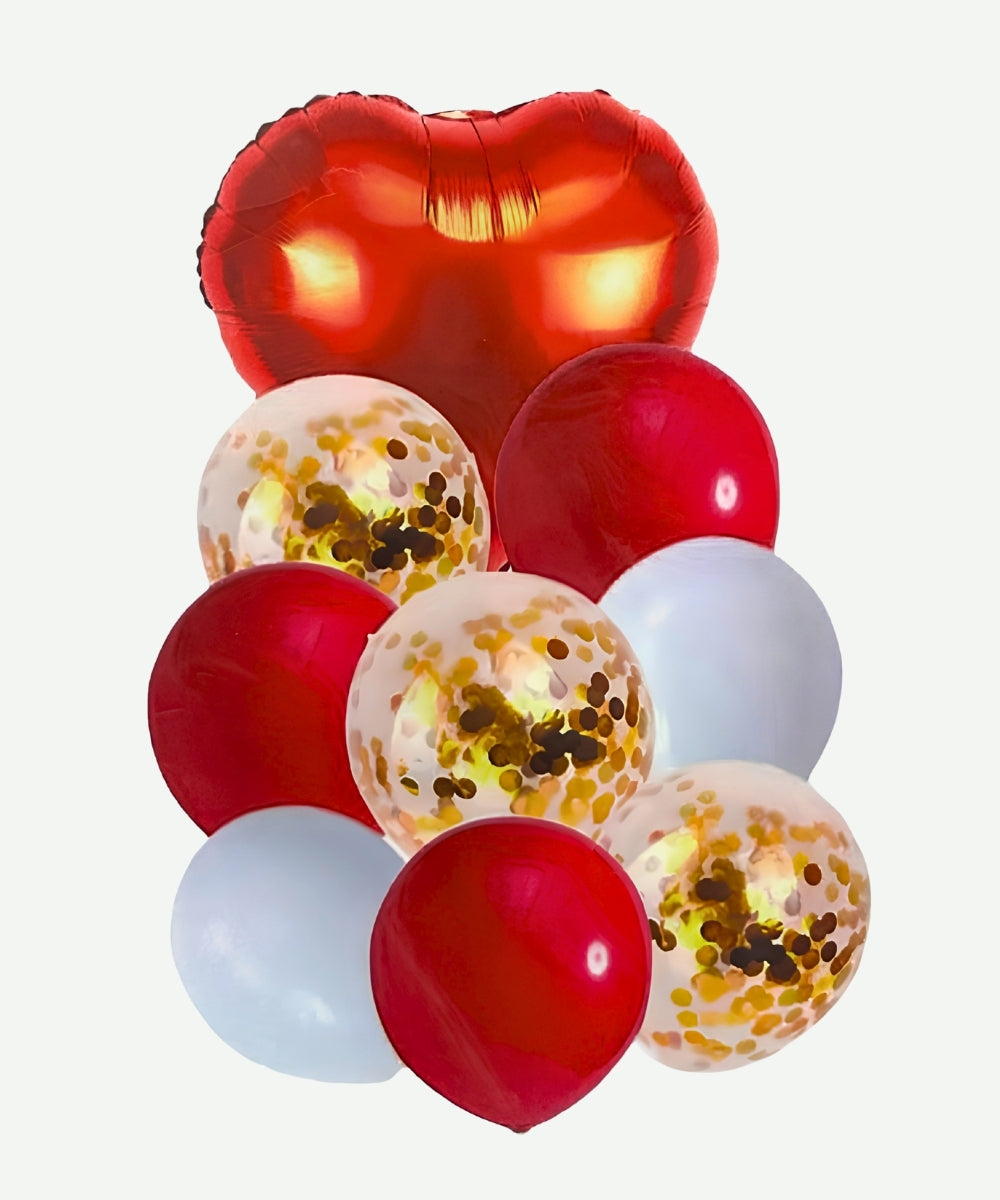 Bouquet de Globos Confetti Dorado - Set Decorativo de 9 piezas